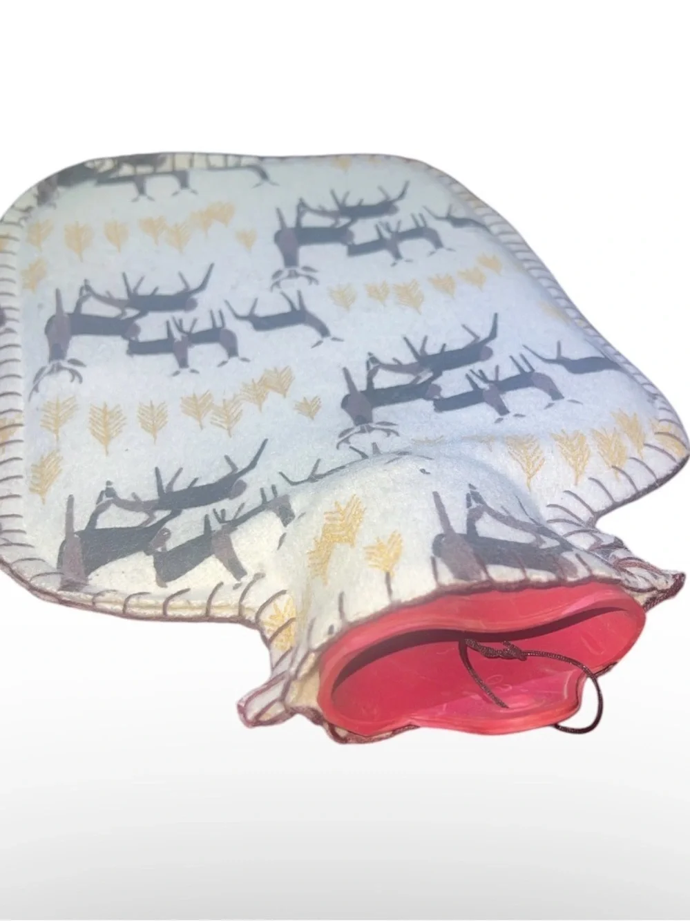 Festive Deer Hot Water Bottle Cover in Yellow and Cream